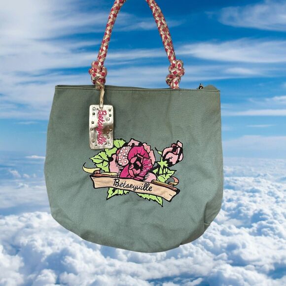 BETSEY Johnson BETSEYVILLE Y2K Vintage Large Tote Bag Purse Travel Embroidered - Picture 1 of 8